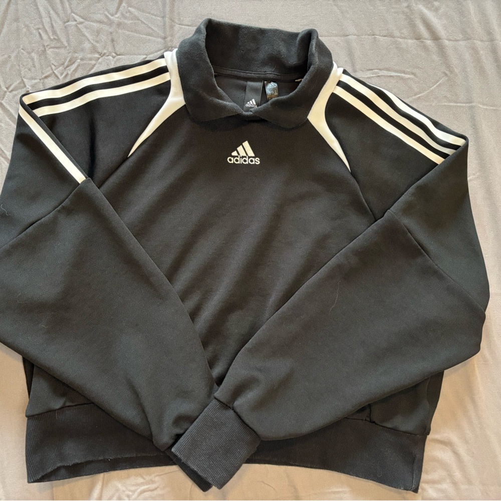 Adidas Collared Crewneck Sweater in Black and White